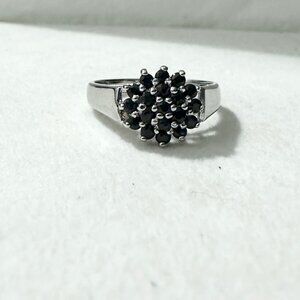 Dark Navy Blue Natural Sapphire Ring in Sterling Silver
